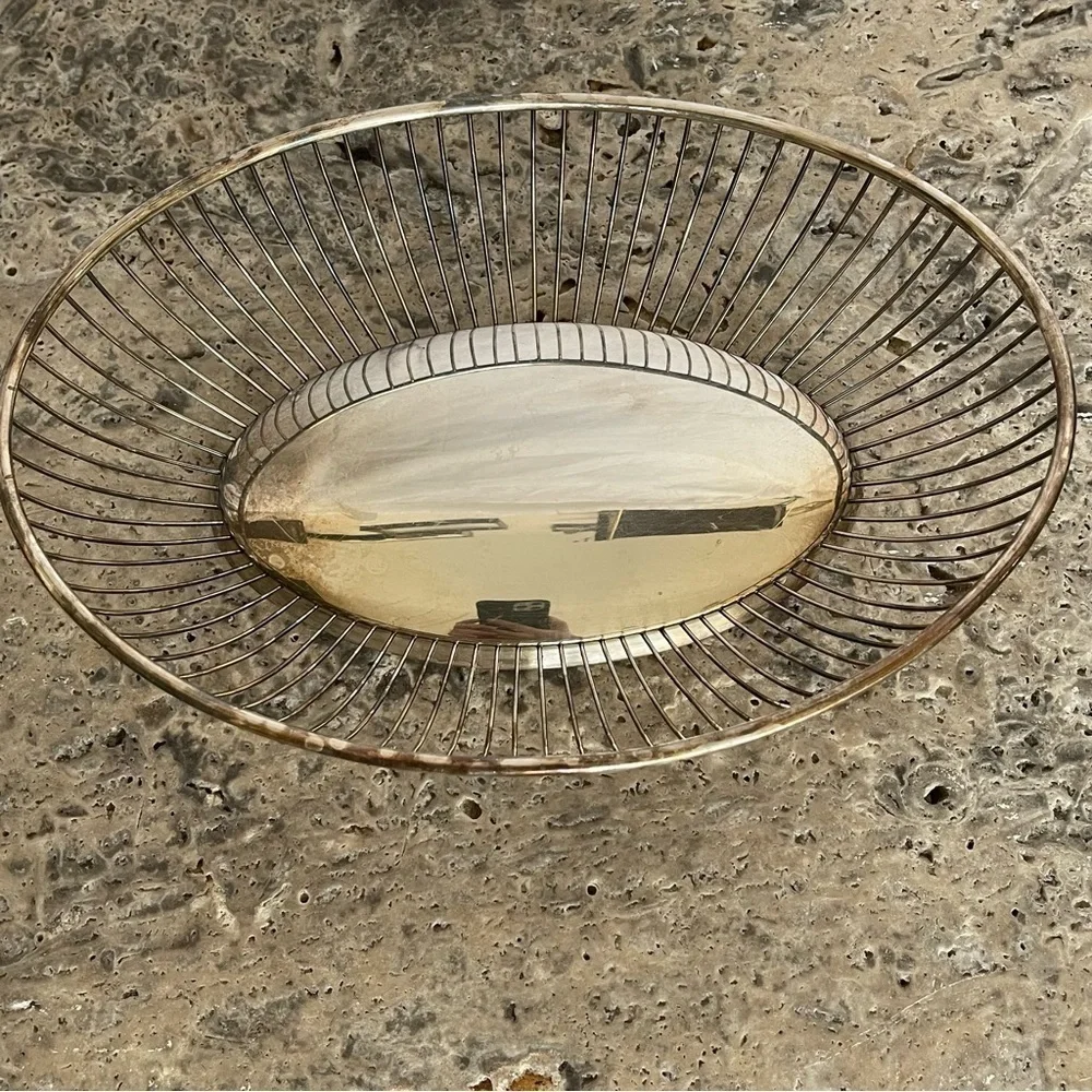GORHAM vintage mid century modern silver wire fruit/bread oval basket home decor